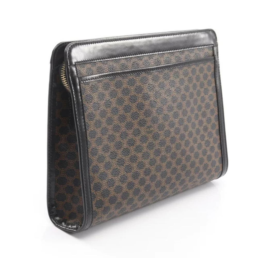 Celine Macadam Shoulder Brown Bag Leather Canvas Black Brown Black